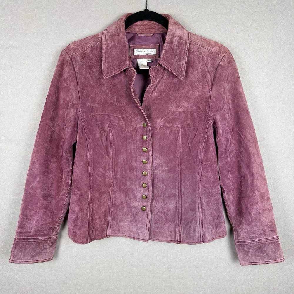 Coldwater Creek Women Petite M Pink Suede Leather Western Snap Blazer *flaw
